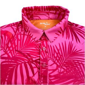 Birdie Bound Golf Polo Shirt Mens M Pink Orange Tropical Floral Performance